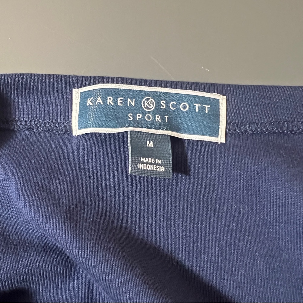 Karen Scott Sport Mid Length 100% Cotton Navy Dress with Cuff Sleeves Size M - Picture 5 of 11